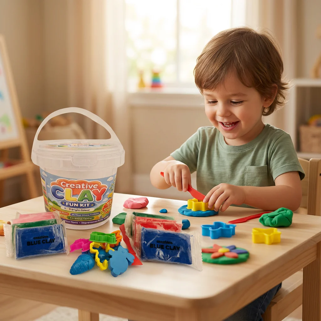 Crazinos Creative Clay Fun bucket for Kids | 10 Clay Bars (5 Colors × 2 Each) | 8 Moulds & 1 Knife | DIY Art & Craft Toy for Kids - Image 6