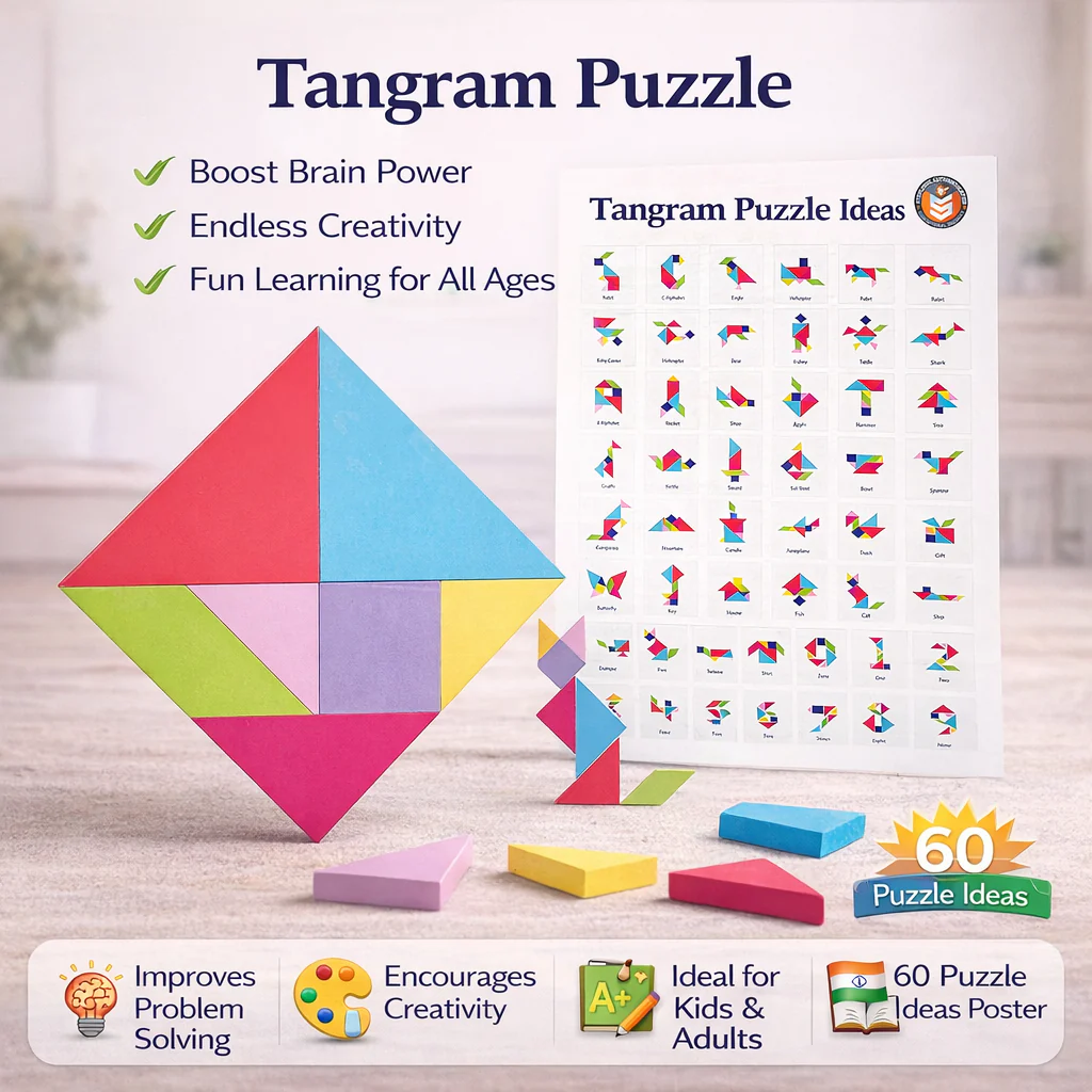 Crazinos Kids Learning Combo Pack | Kinetic Sand 1kg + 6-in-1 Board Games + India Map Puzzle + Tangram + Musical Water Whistle | STEM & Sensory Educational Toys for Kids Age 3+ - Image 4