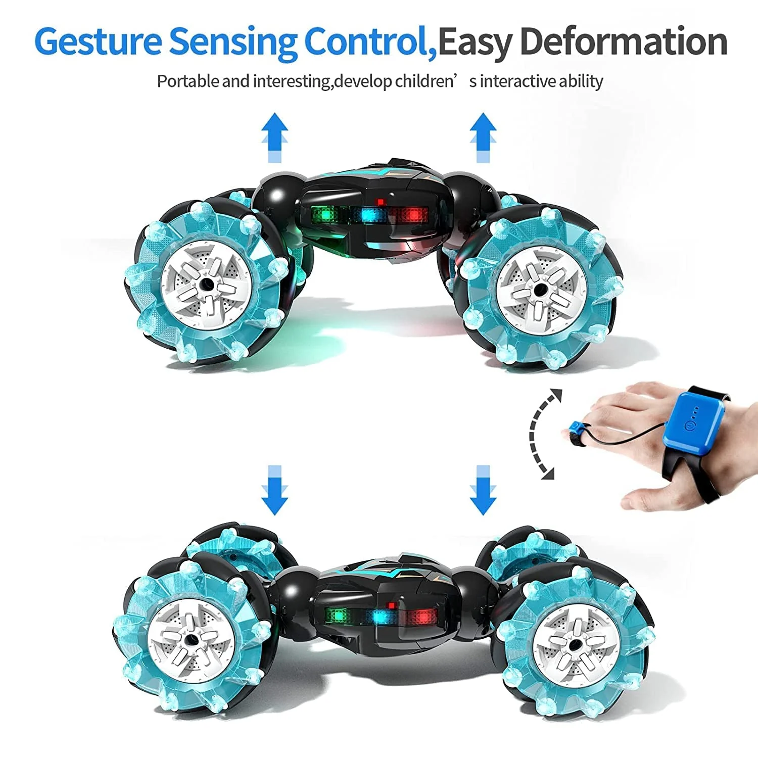 RC Stunt Car with Gesture Sensor, 2.4Ghz 4WD Double-Sided Off-Road Vehicle, 360 Degree Flips with Lights and Music for Kids Birthday Gift - Image 5
