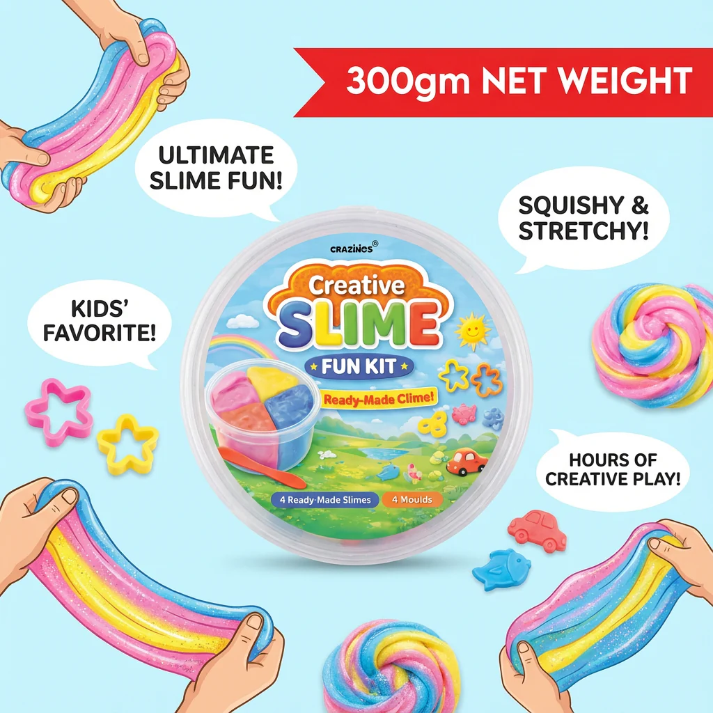 Crazinos Kids Ready Made Slime | Bucket Set with Moulds Art Slime - Image 3