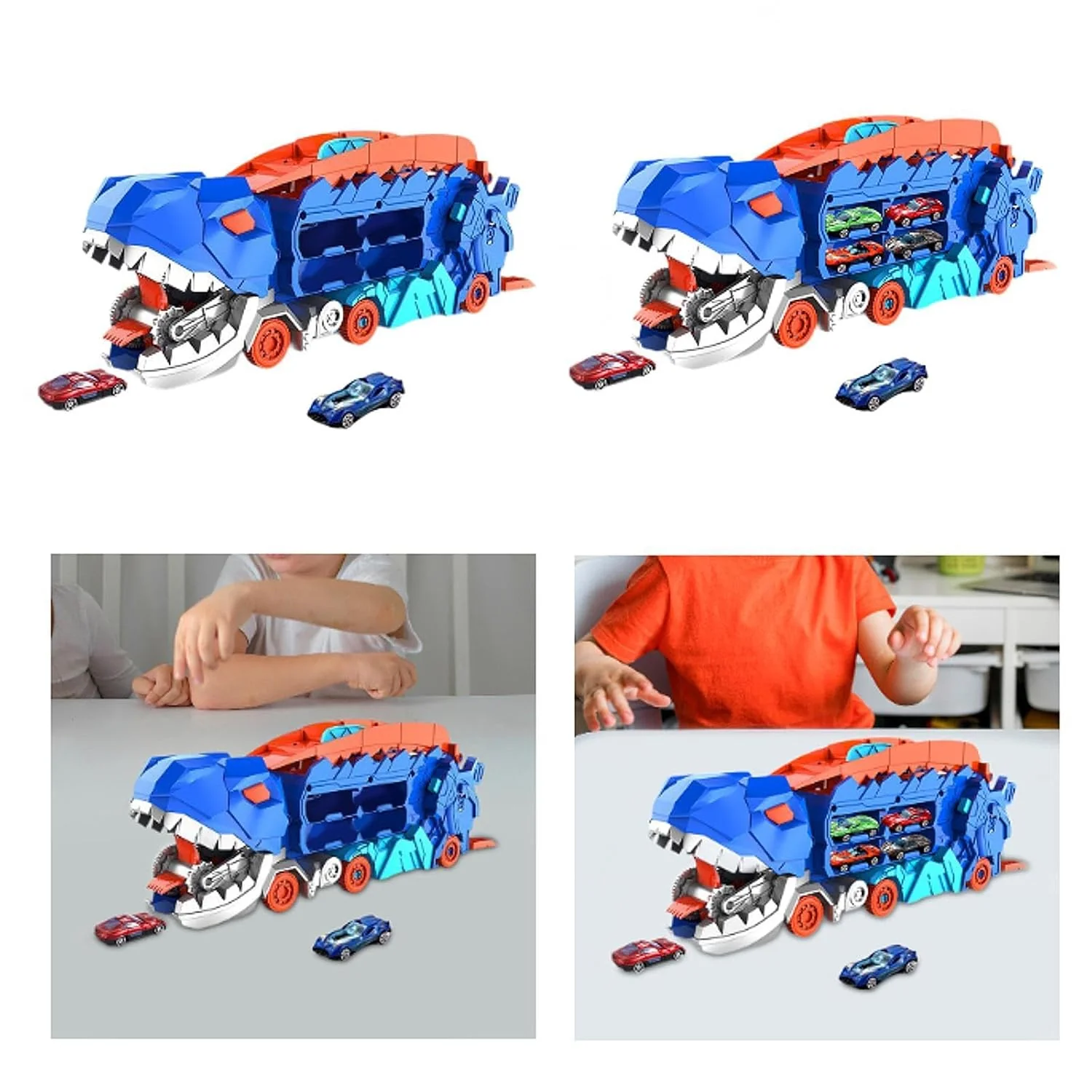 Transport Dinosaur Truck with Foldable Sliding 20-Inch Race Track, Transforms into Standing T-rex, Toys for 3 4 5 6 7 8 Years Old Kids Boys&Girls - Image 4