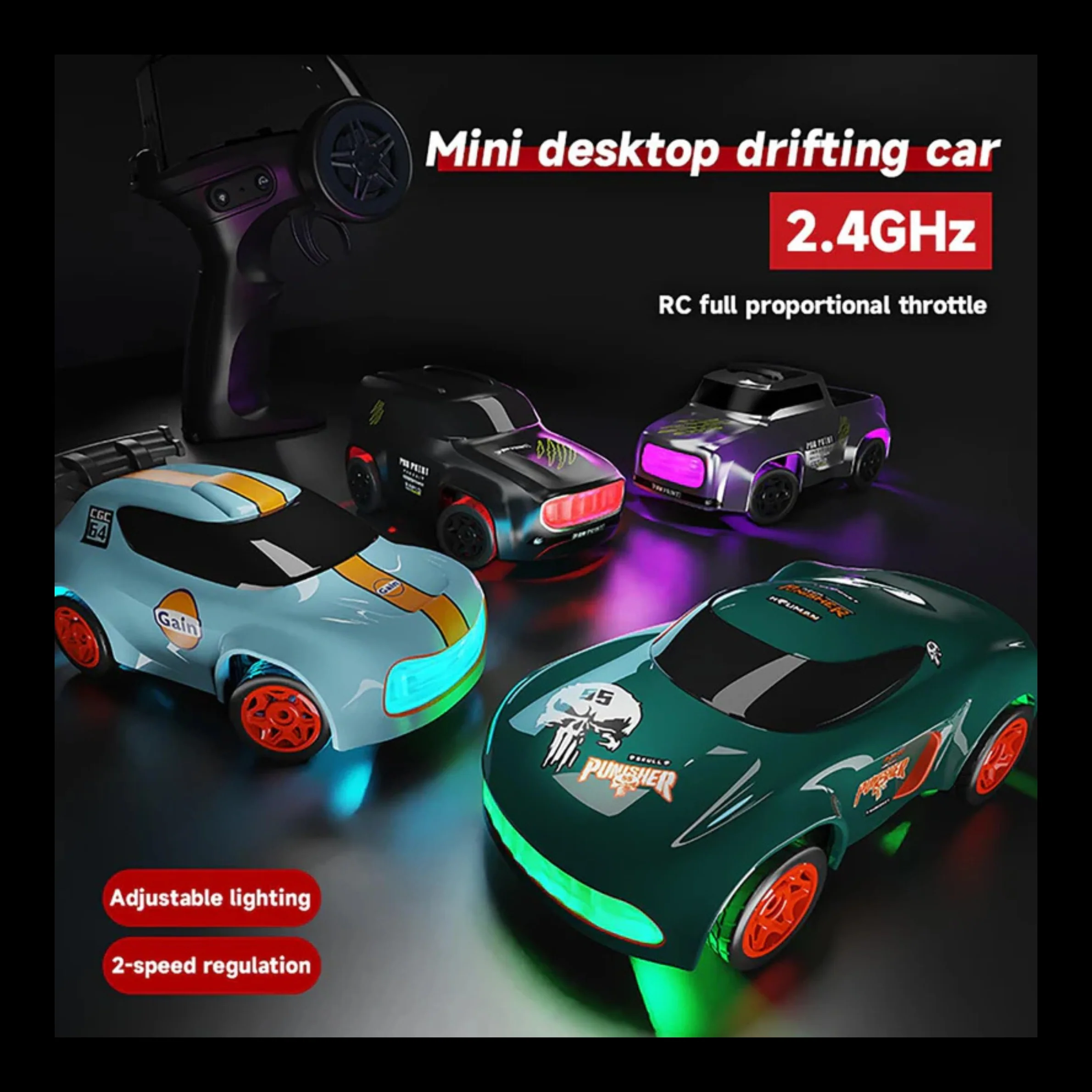 Desktop Remote Control Car | 2.4Ghz, 1:64 Scale | Best for Gift, Rc Cars, Remote Control Car Toy, Rc Drifting Cars, Interchangable Wheel Sleeves, 4 Light & 2 Speed Modes (MINI RC CAR) - Image 3