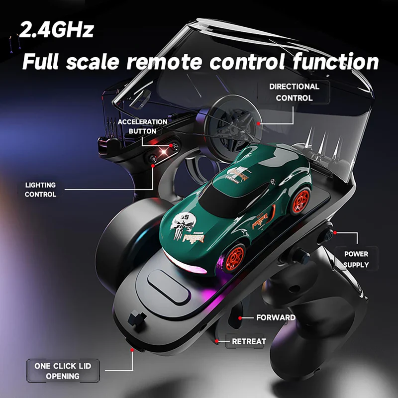 Desktop Remote Control Car | 2.4Ghz, 1:64 Scale | Best for Gift, Rc Cars, Remote Control Car Toy, Rc Drifting Cars, Interchangable Wheel Sleeves, 4 Light & 2 Speed Modes (MINI RC CAR) - Image 4