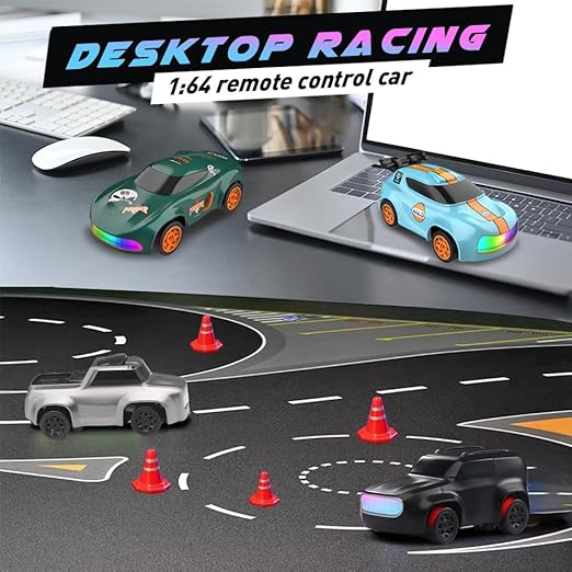 Desktop Remote Control Car | 2.4Ghz, 1:64 Scale | Best for Gift, Rc Cars, Remote Control Car Toy, Rc Drifting Cars, Interchangable Wheel Sleeves, 4 Light & 2 Speed Modes (MINI RC CAR) - Image 7