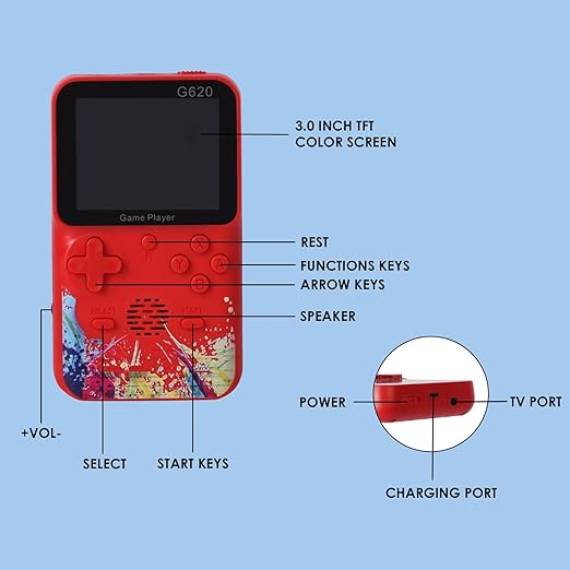 Handheld G620, 3.0 inch Screen Support Double Play Classic Games Built-in 620, Connect TV Support, Rechargeable - Image 7