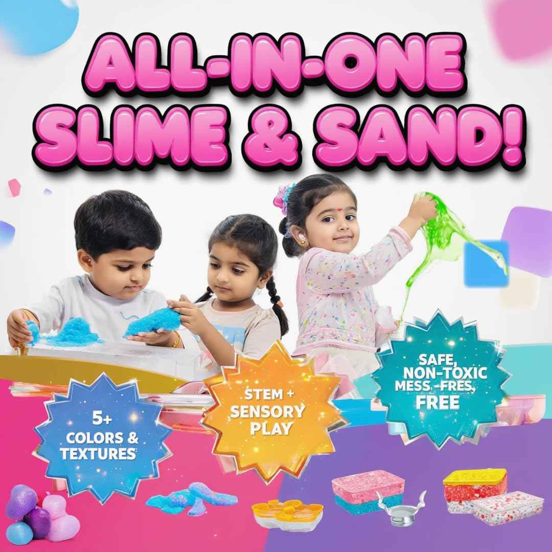 3 in 1 Slime, Sand and Clay Kit | 100+ Hands-On STEM & Sensory Activities | For 3–4 Learners | Kids Age 4–16 | By Crazy XYZ - Image 6
